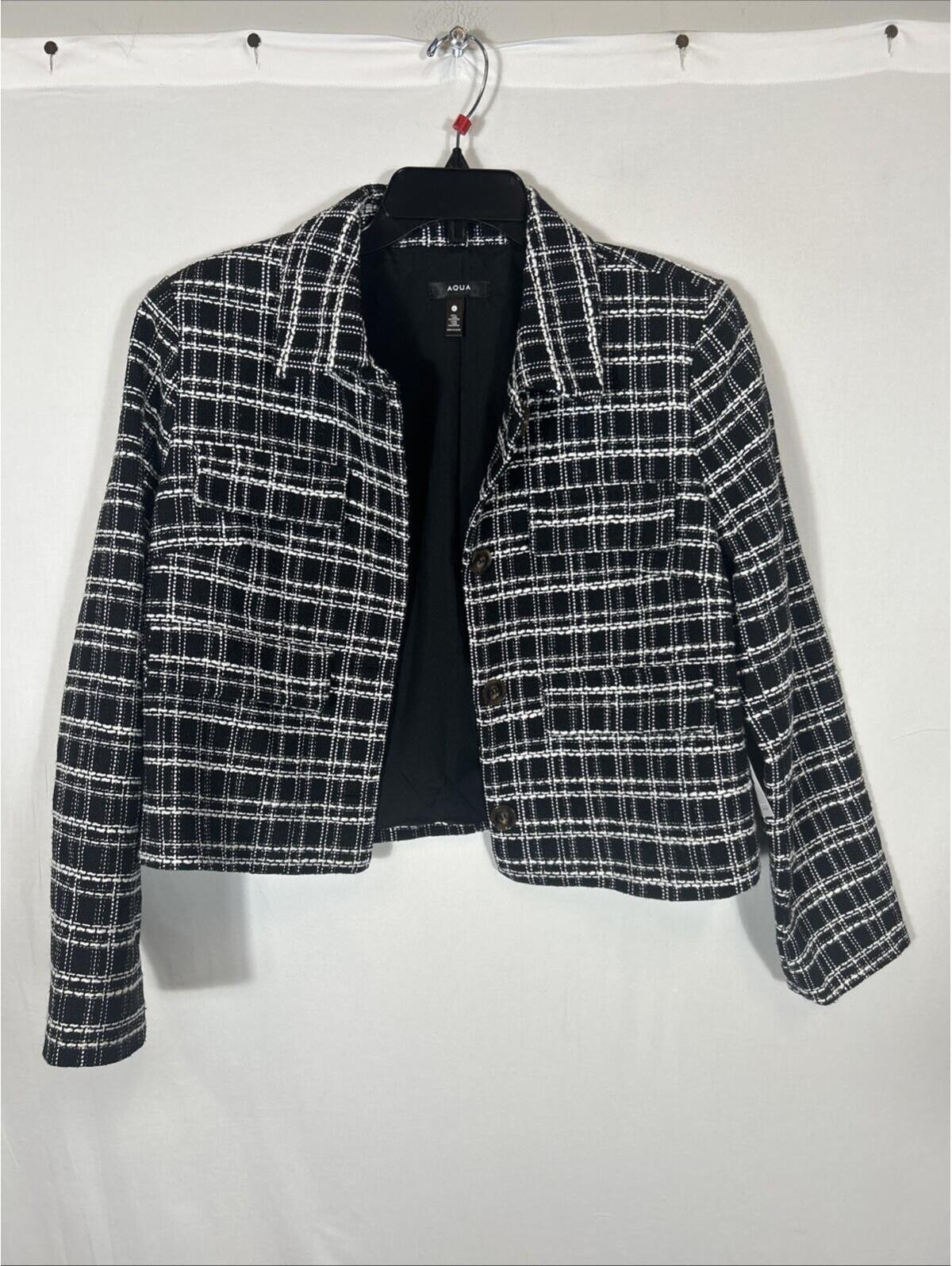 $128 Aqua Bloomingdale’s Exclusive Blue Cropped Tweed Jacket Blazer Size Xs